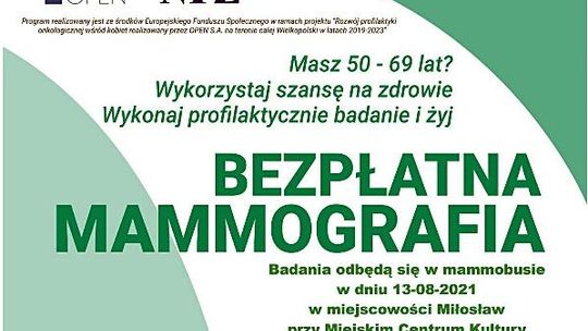 Bezpłatne badania mammograficzne dla kobiet w Miłosławiu