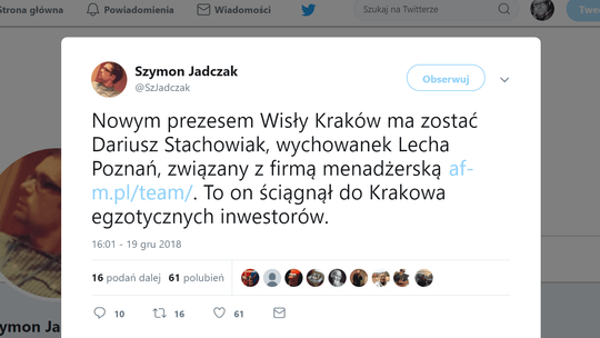 Dariusz Stachowiak prezesem Wisły Kraków?
