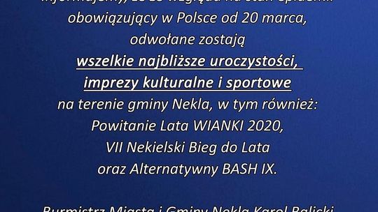 Gmina Nekla odwołuje letnie koncerty i imprezy masowe