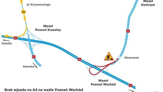 Rusza remont na węźle autostradowym Poznań Wschód. Będą objazdy i utrudnienia dla kierowców