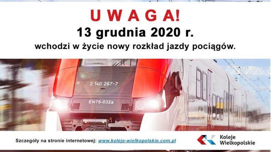 W najbliższą niedzielę zmienia się rozkład jazdy pociągów