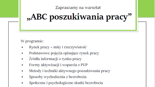 Zaproszenie na warsztaty "ABC poszukiwania pracy"