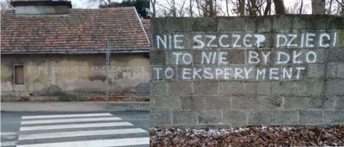 Graffiti niskich lotów. Sprawca uciekł, napisy pozostały. Policja już działa