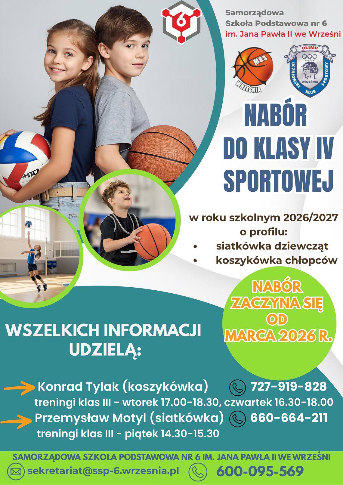 Nabór do klasy sportowej w Szkole Podstawowej nr 6 im. Jana Pawła II we Wrześni