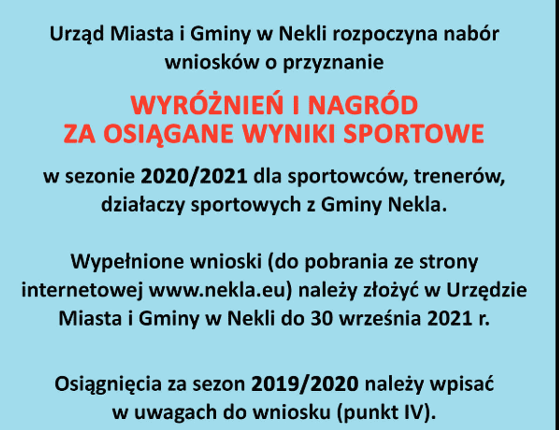 Najlepsi sportowcy gminy Nekla zostaną wyróżnieni