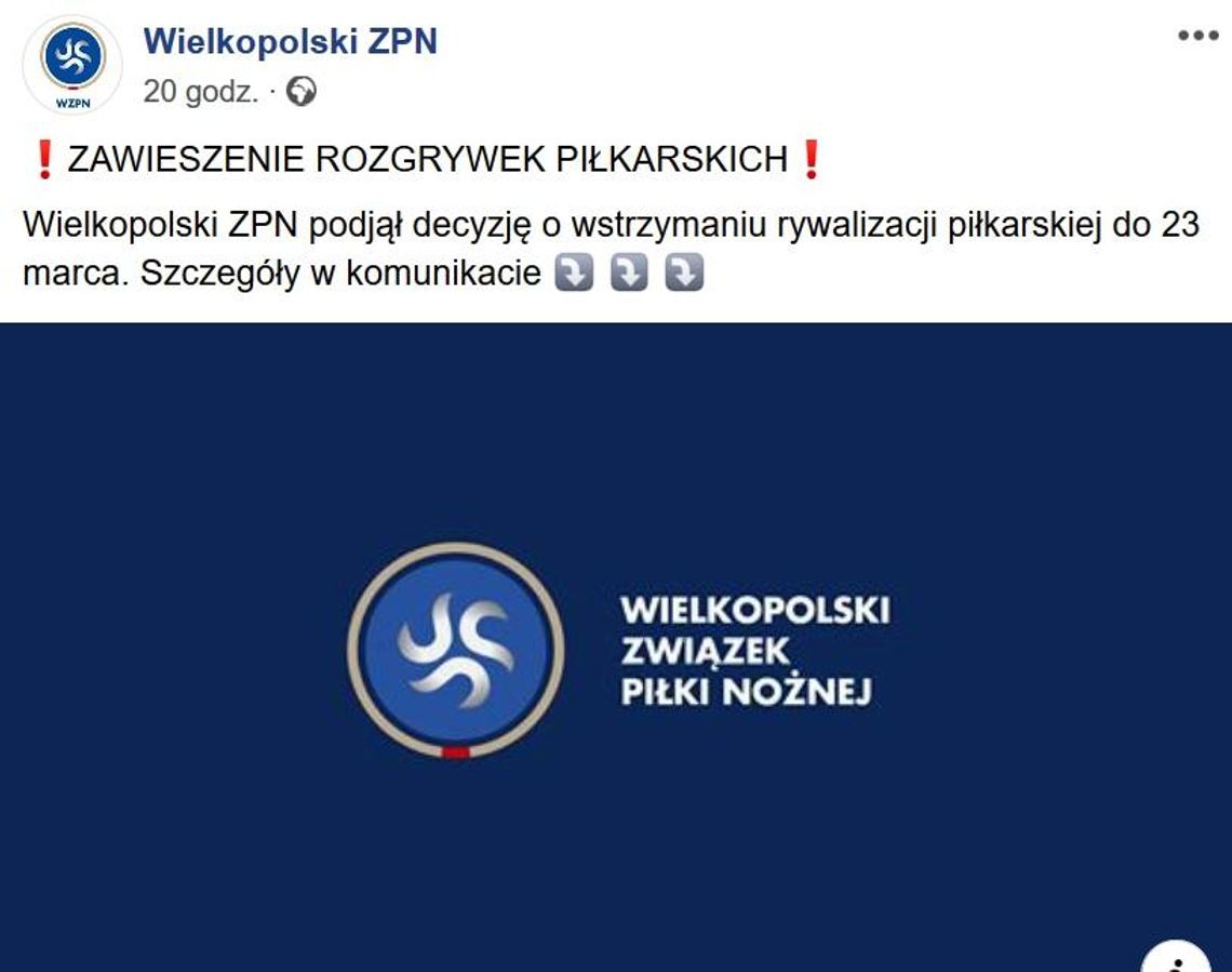 Rozgrywki piłkarskie w Wielkopolsce odwołane do 23 marca