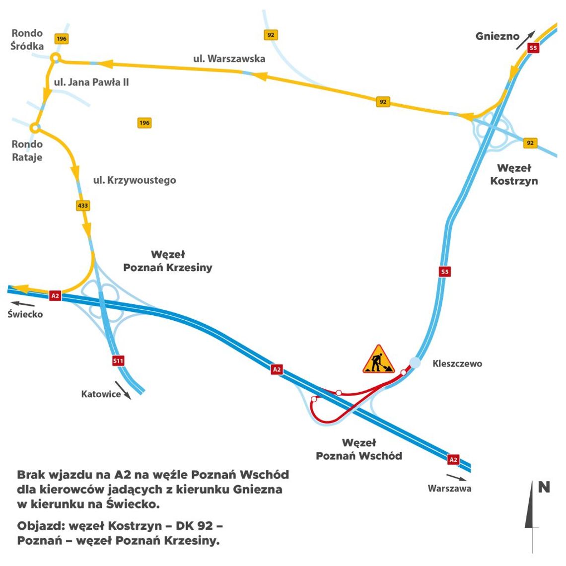 Rusza remont na węźle autostradowym Poznań Wschód. Będą objazdy i utrudnienia dla kierowców