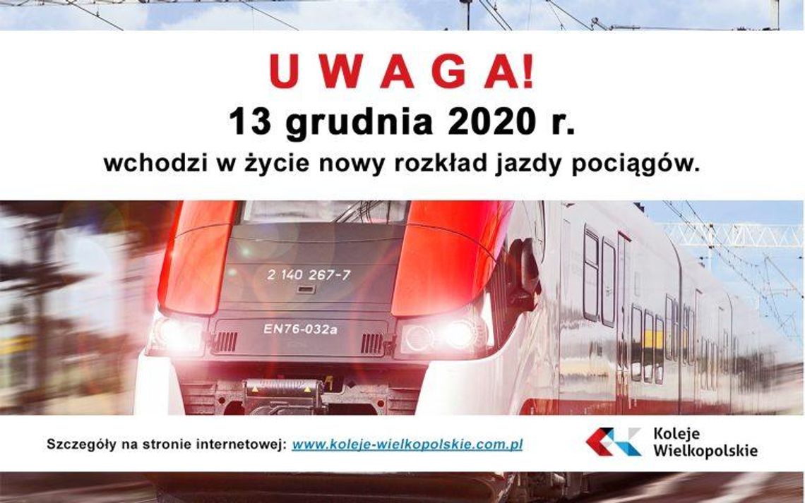 W najbliższą niedzielę zmienia się rozkład jazdy pociągów