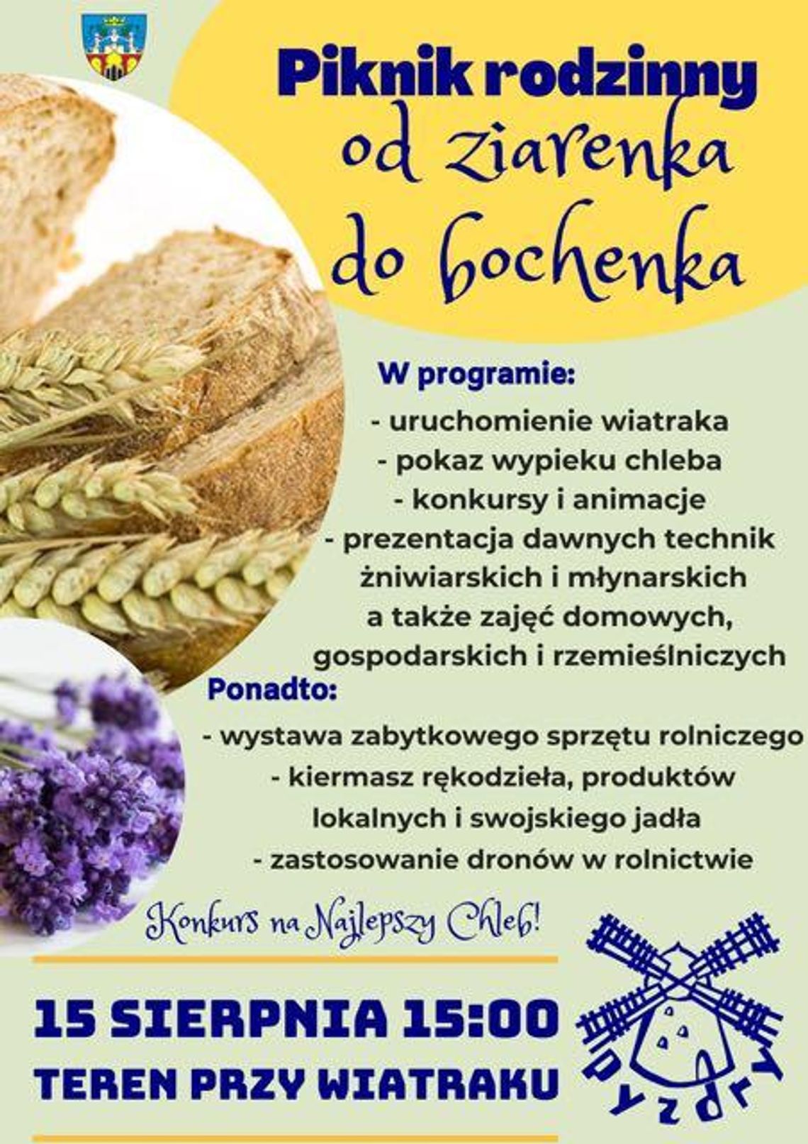 Zaproszenie na festyn przy wiatraku. Będzie można upiec chleb