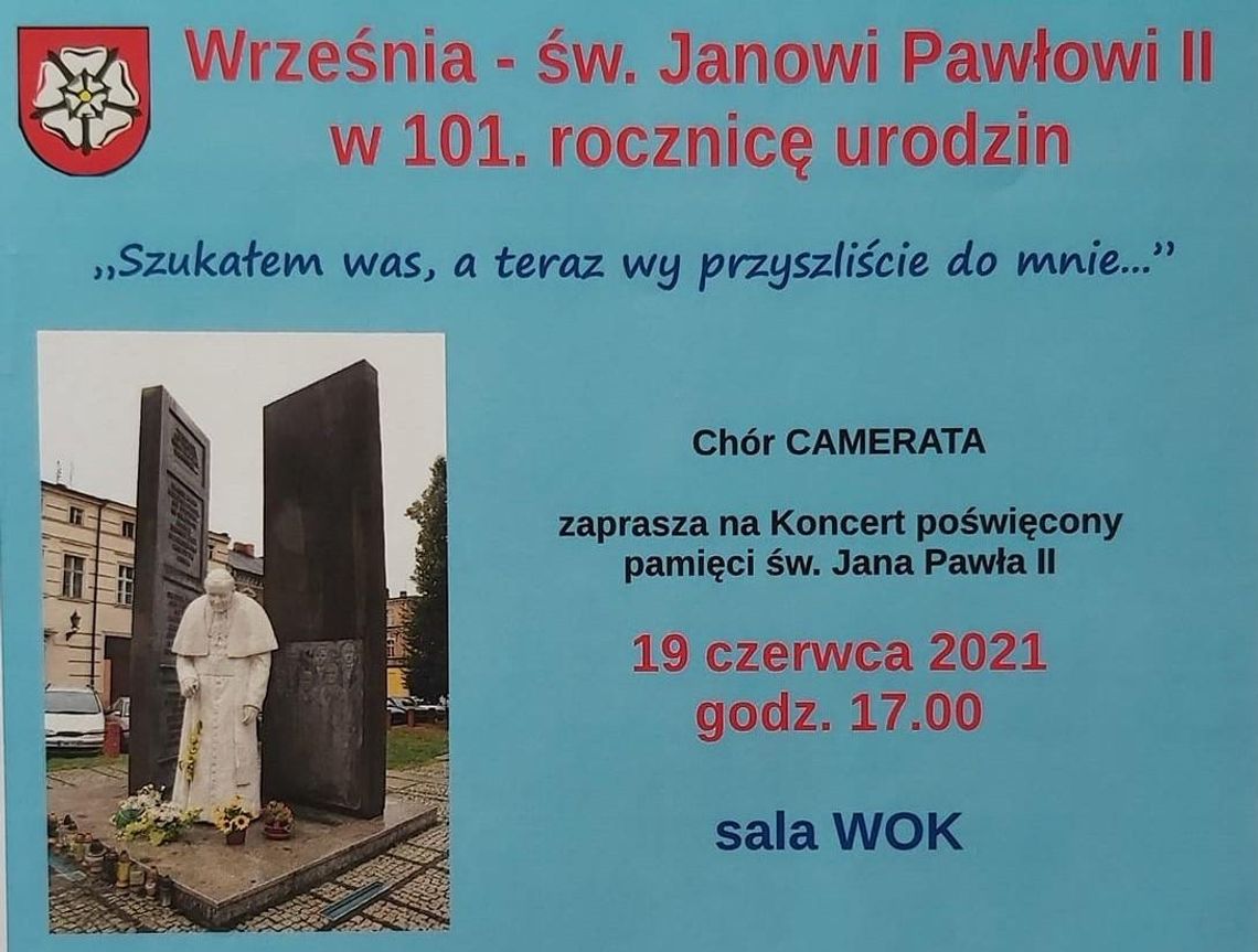 Zaproszenie na koncert  "Września - św. Janowi Pawłowi II."