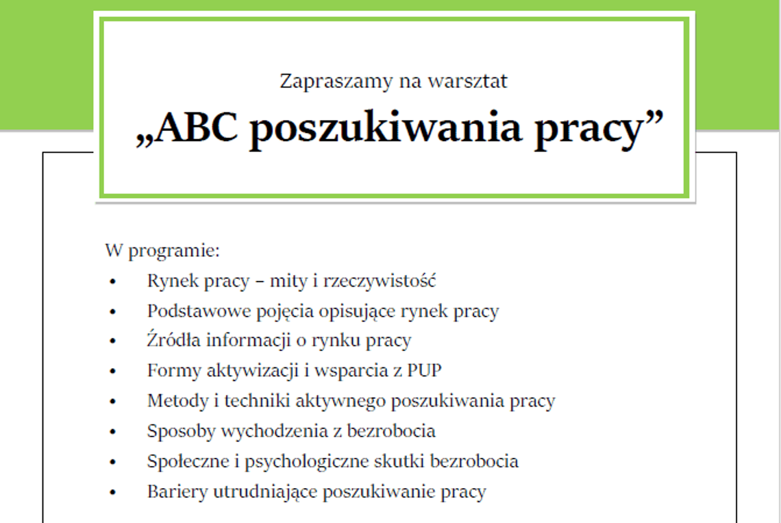 Zaproszenie na warsztaty "ABC poszukiwania pracy"
