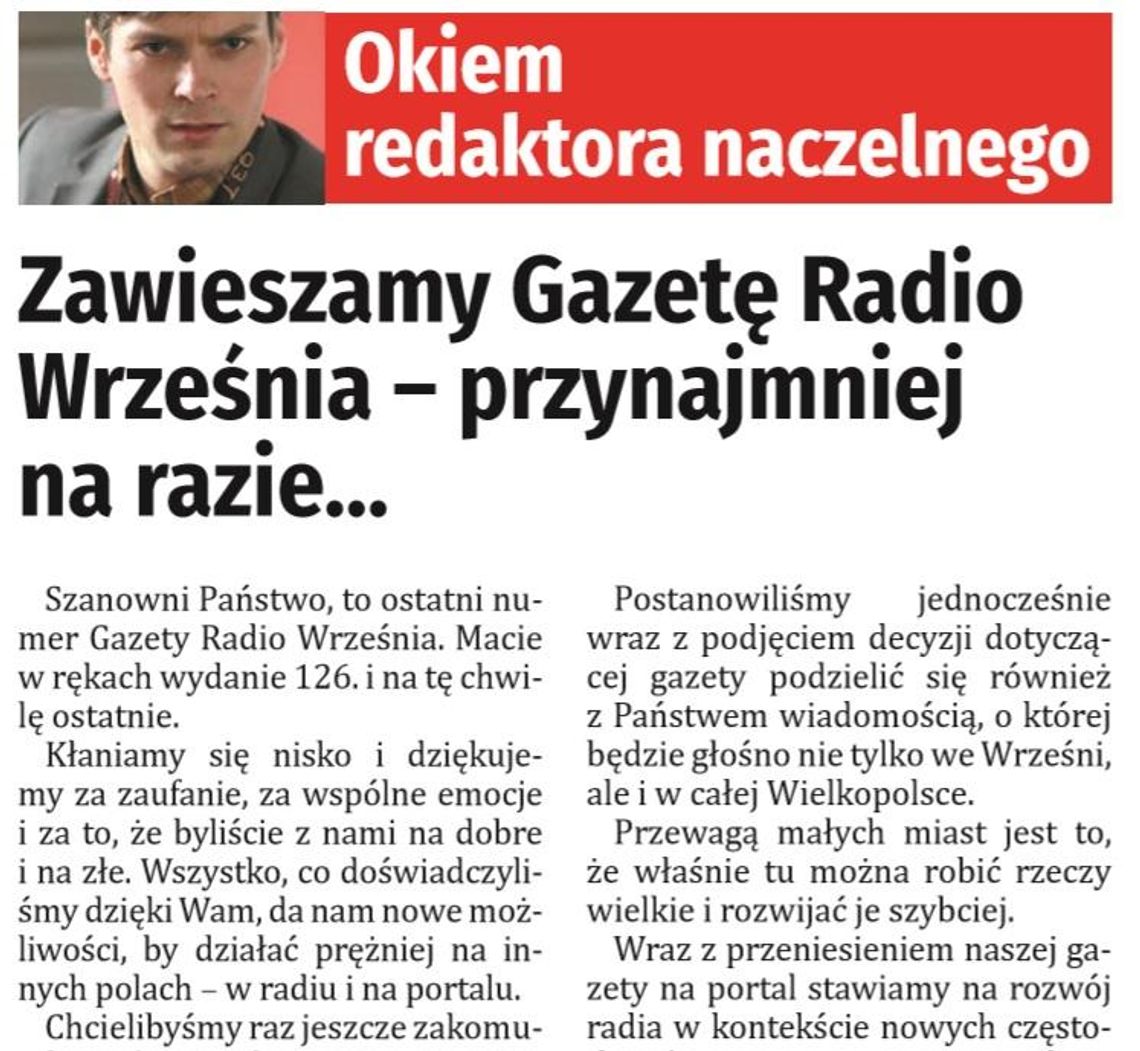 Zawieszamy Gazetę Radio Września - przynajmniej na razie