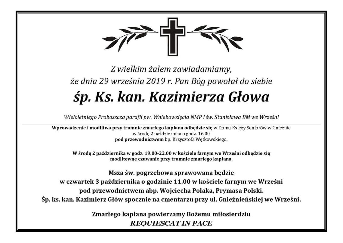 Zmarł ks. kan. Kazimierz Głów