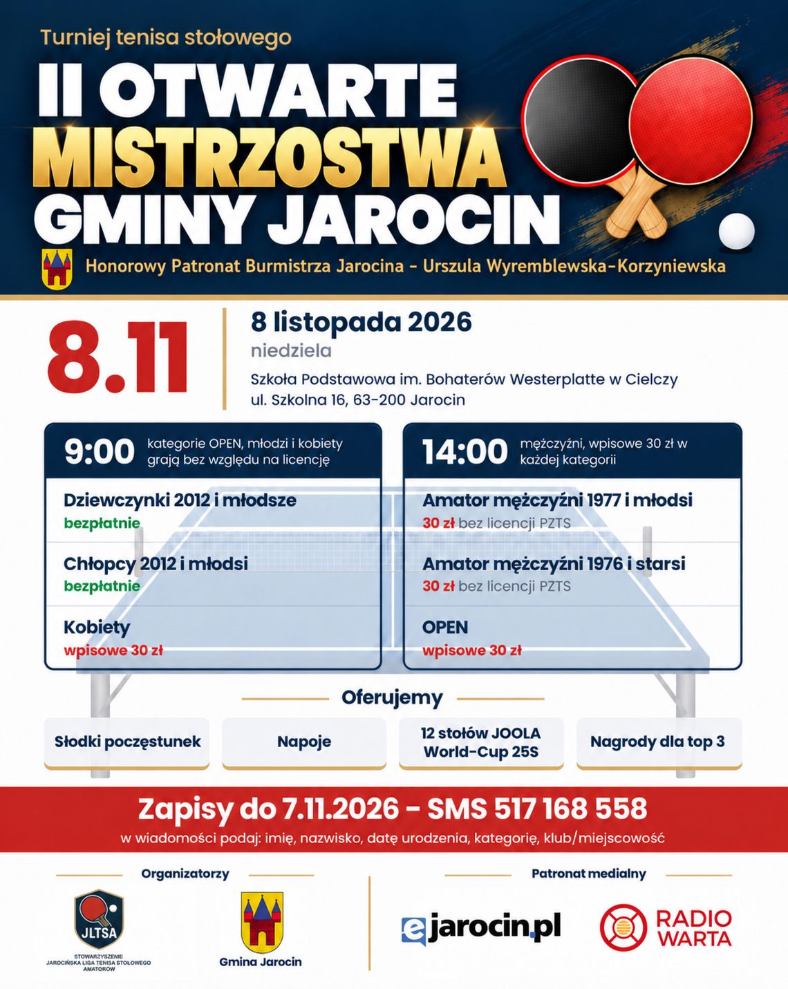 II OTWARTE MISTRZOSTWA GMINY JAROCIN W TENISIE STOŁOWYM.